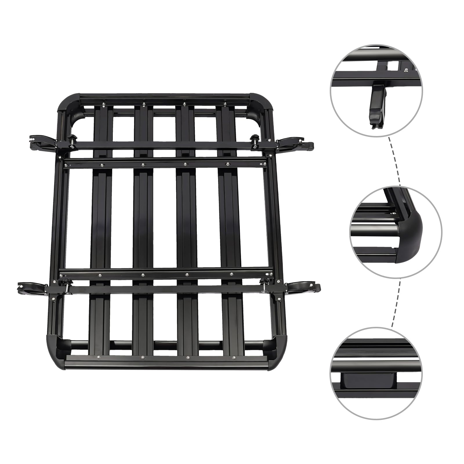 Uniwersalny aluminiowy bagażnik dachowy, duży czarny namiot dachowy, do samochodu, bagażnik bagażowy, kosz bagażowy, obciążenie do 68 kg, 127 x 97 cm