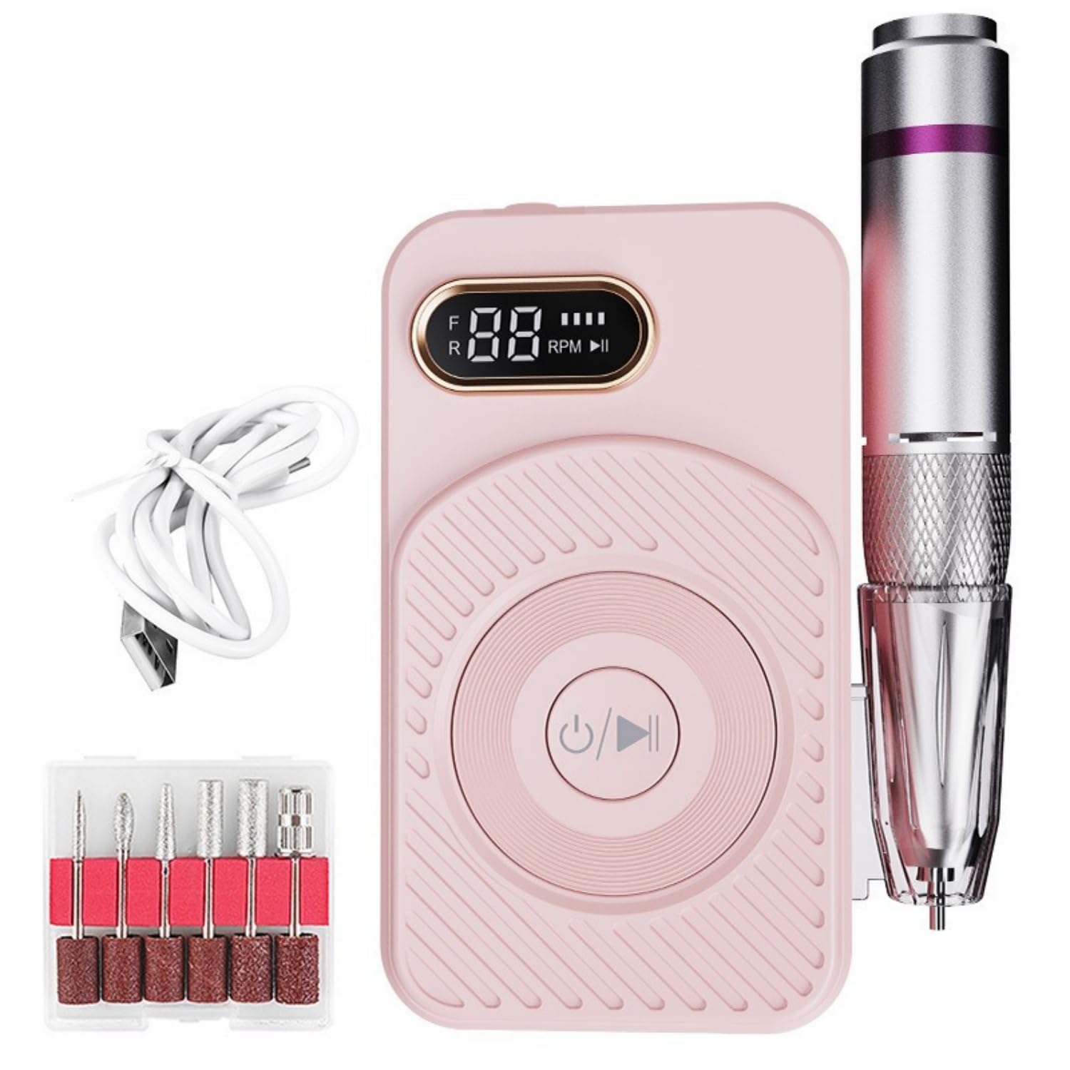 Fresa per Unghie Professionale, Lima Unghie Elettrica Portatile con Display LED e Funzione di Memoria, Kit Manicure Pedicure Ricaricabile a 45000 RPM per Salone, Casa-粉色