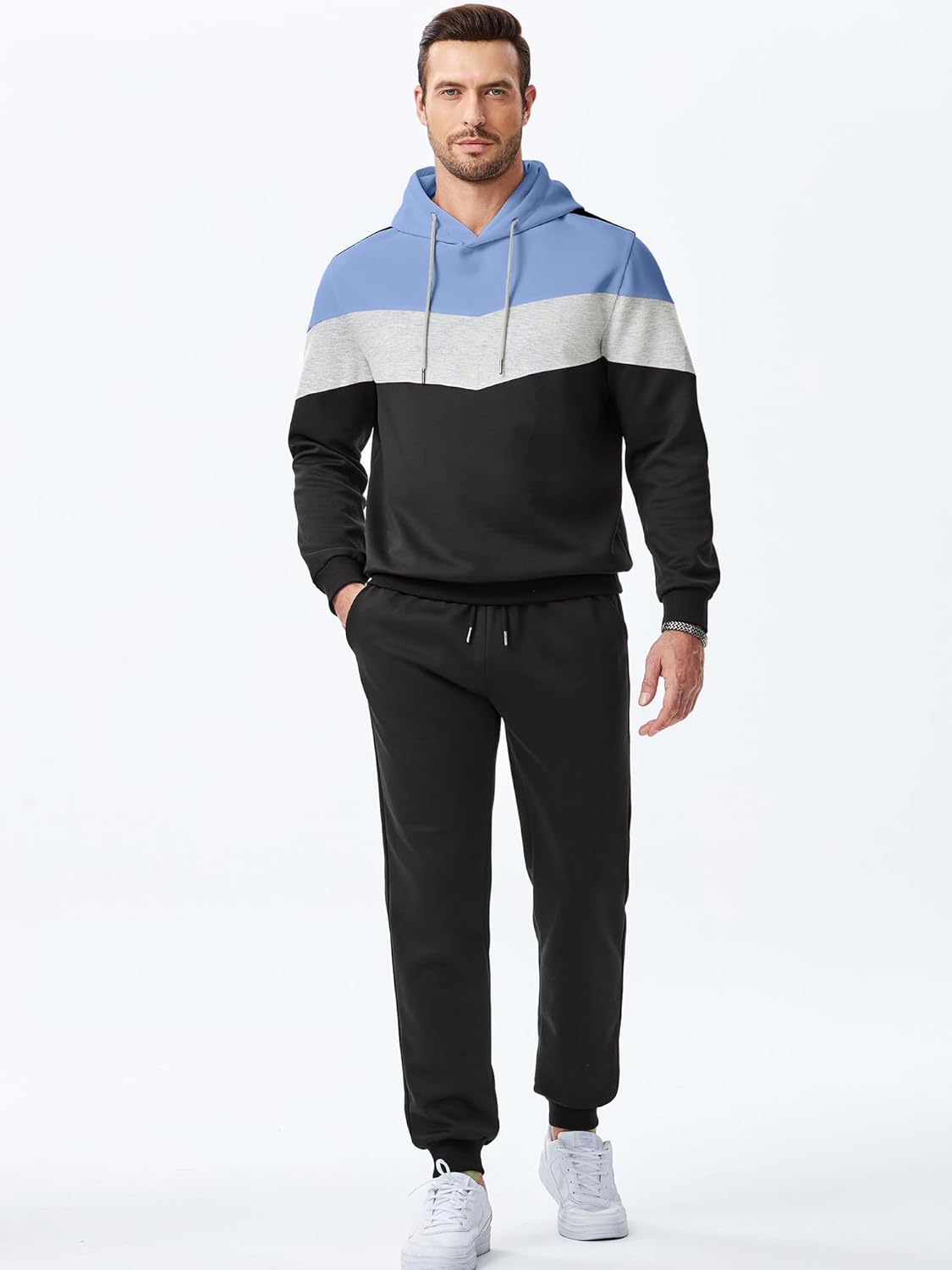 JMIERR Men's Hoodie Tracksuit 2 Pieces Set Novelty Color Block Pullover Fleece Hoodies Long Sleeve Casual Sweatshirt - Image 7