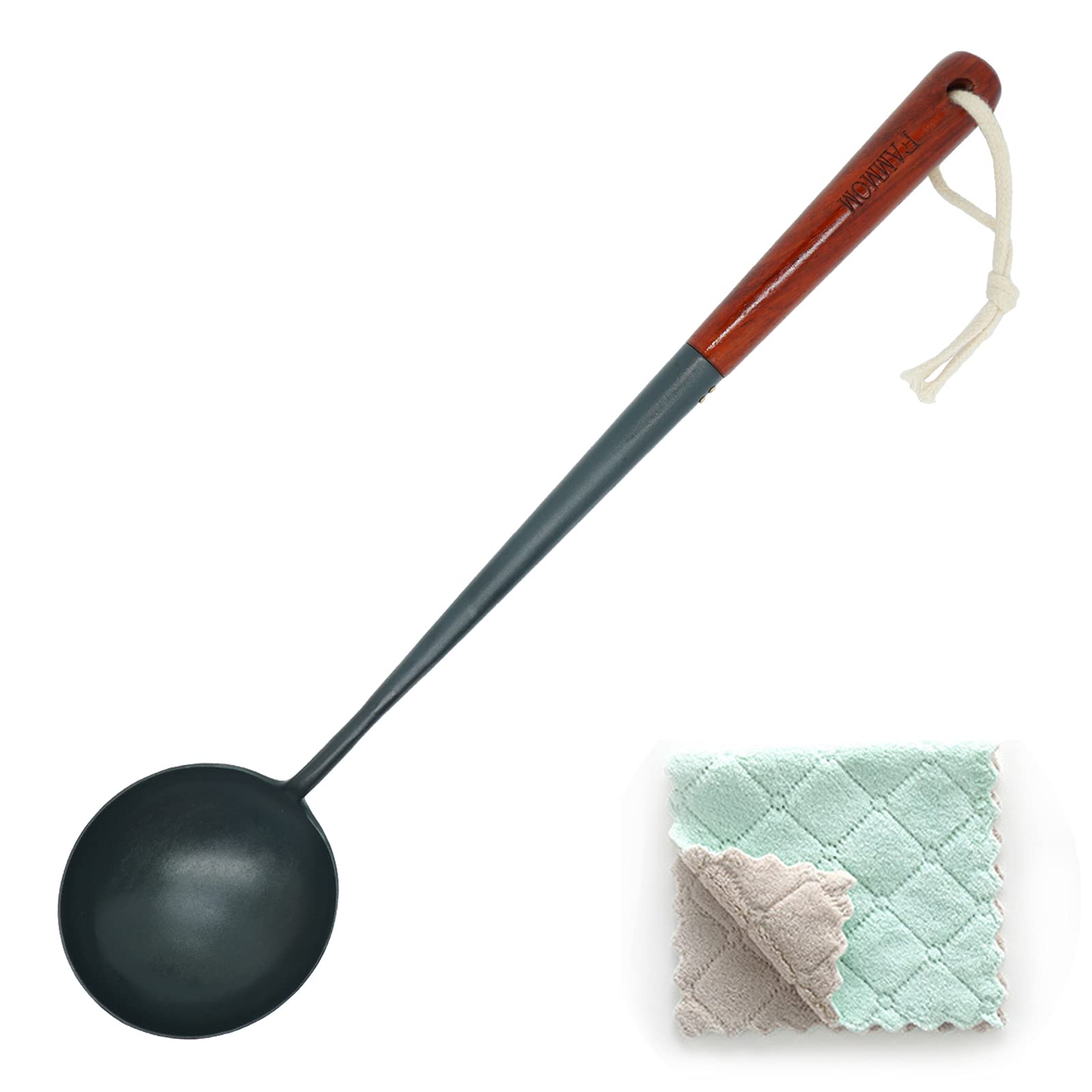 Louche chinoise martelée à la main en fer forgé traditionnel de 40 cm