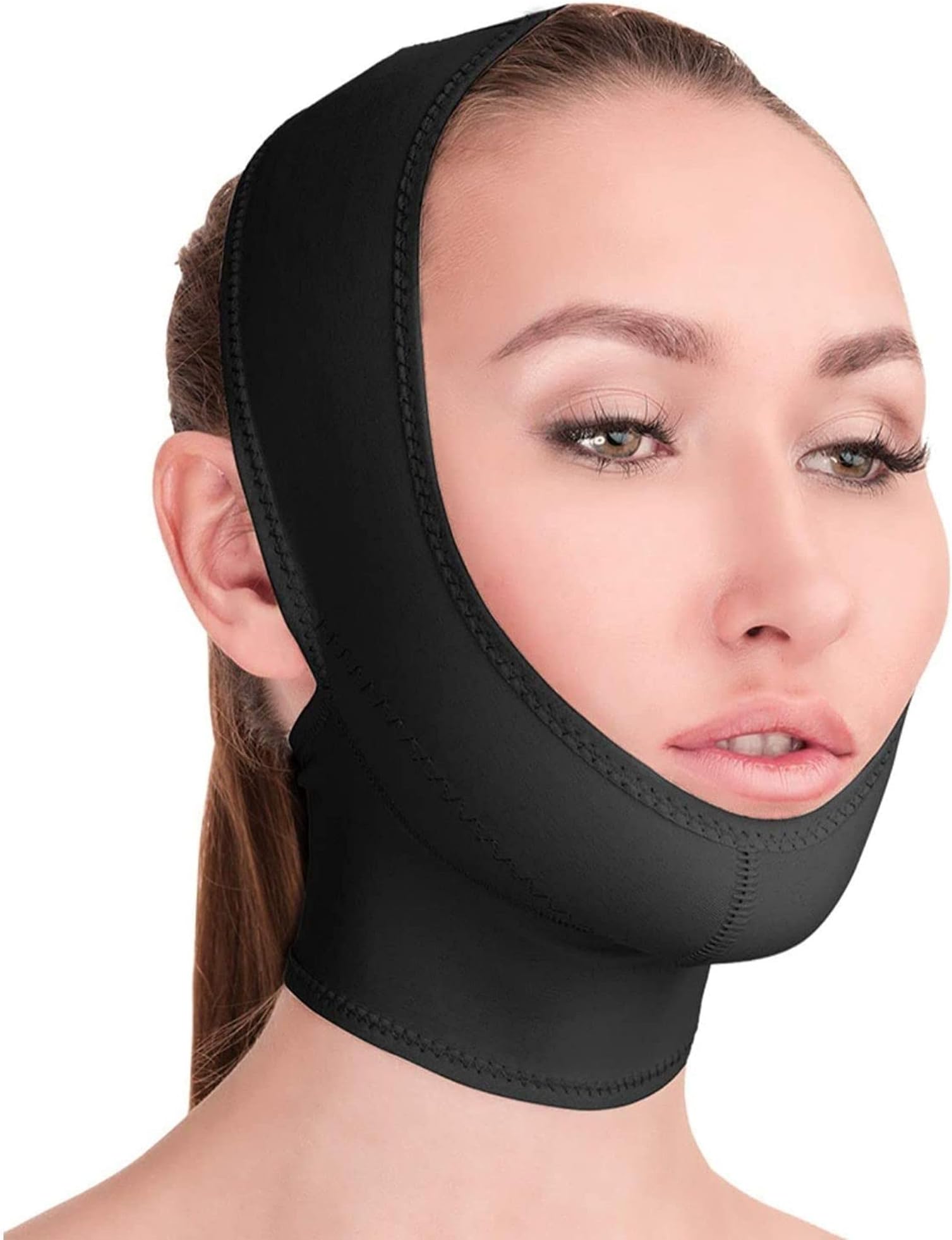 Post Surgical Chin Strap Bandage for Women - Neck and Chin Compression Garment Wrap - Face Slimmer, Jowl Tightening (M)