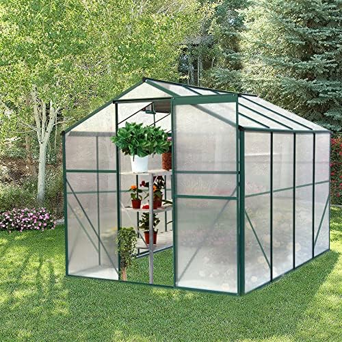 Outdoor Patio Greenhouse, Adjustable Roof Vent and Rain Gutter for Plants,Walk-in Polycarbonate Greenhouse, Garden Greenhouse for Flowers in Winter, Garden, Backyard,Silver-6 x 8 FT