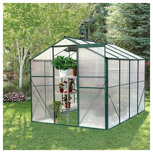 Evedy Greenhouse for Outdoor, Heavy Duty 6' x 8' Polycarbonate Greenhouse, Aluminum Green House Kit for Winter Plants with Lockable Door and Adjustable Roof Vent, Green