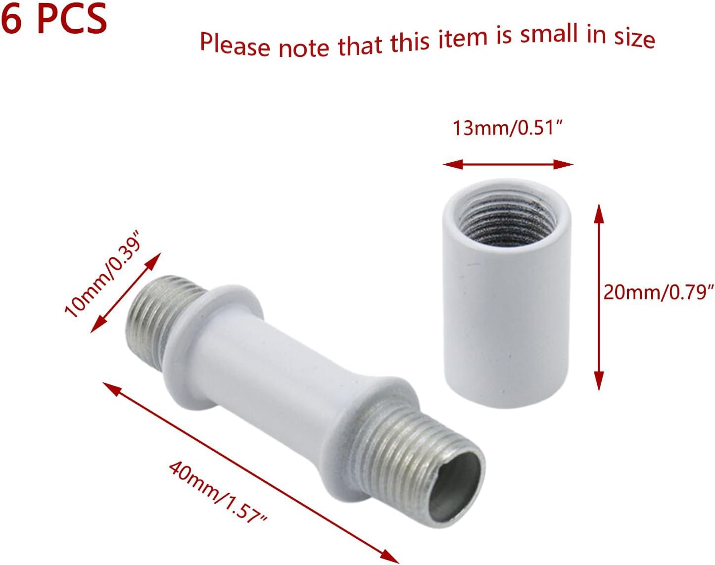 KUMGROT Straight Pipe Lamp Stem Kit White Lighting Fixture Downrods & Stems Light Fixture Parts Ceiling Light Extension Rod 1.57"/40mm Lamp Riser Lamp Rod with Connector,6pcs