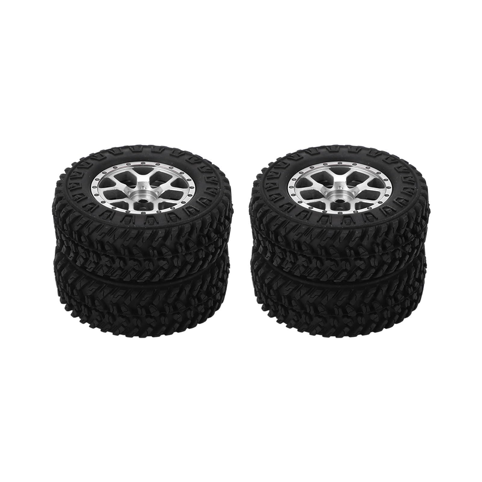 Jantes Métalliques 7mm avec Pneus en Caoutchouc 4pcs, Accessoires de Rechange pour Voiture RC SCX24 1/24 - Haute Durabilité, Excellente Adhérence, Idéal pour Amélioration (Argent