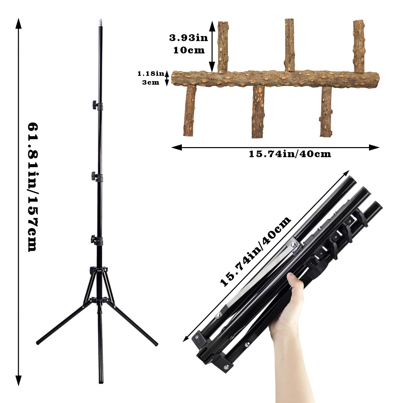 Soporte de perca de pájaros ajustable de 16 a 63 pulgadas de altura, juguete de perca de madera de pimienta natural, soporte de percha de entrenamiento de pájaros, soportes para pájaros interiores y