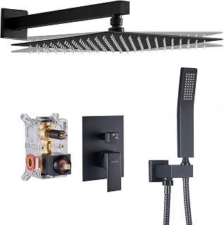 Cobbe Shower System, Shower Faucets Sets Complete, 12 Inches Matte Black Shower Fixtures with Handheld, Black Shower Faucet Set for Bathroom Rough-in Valve Body and Trim Included