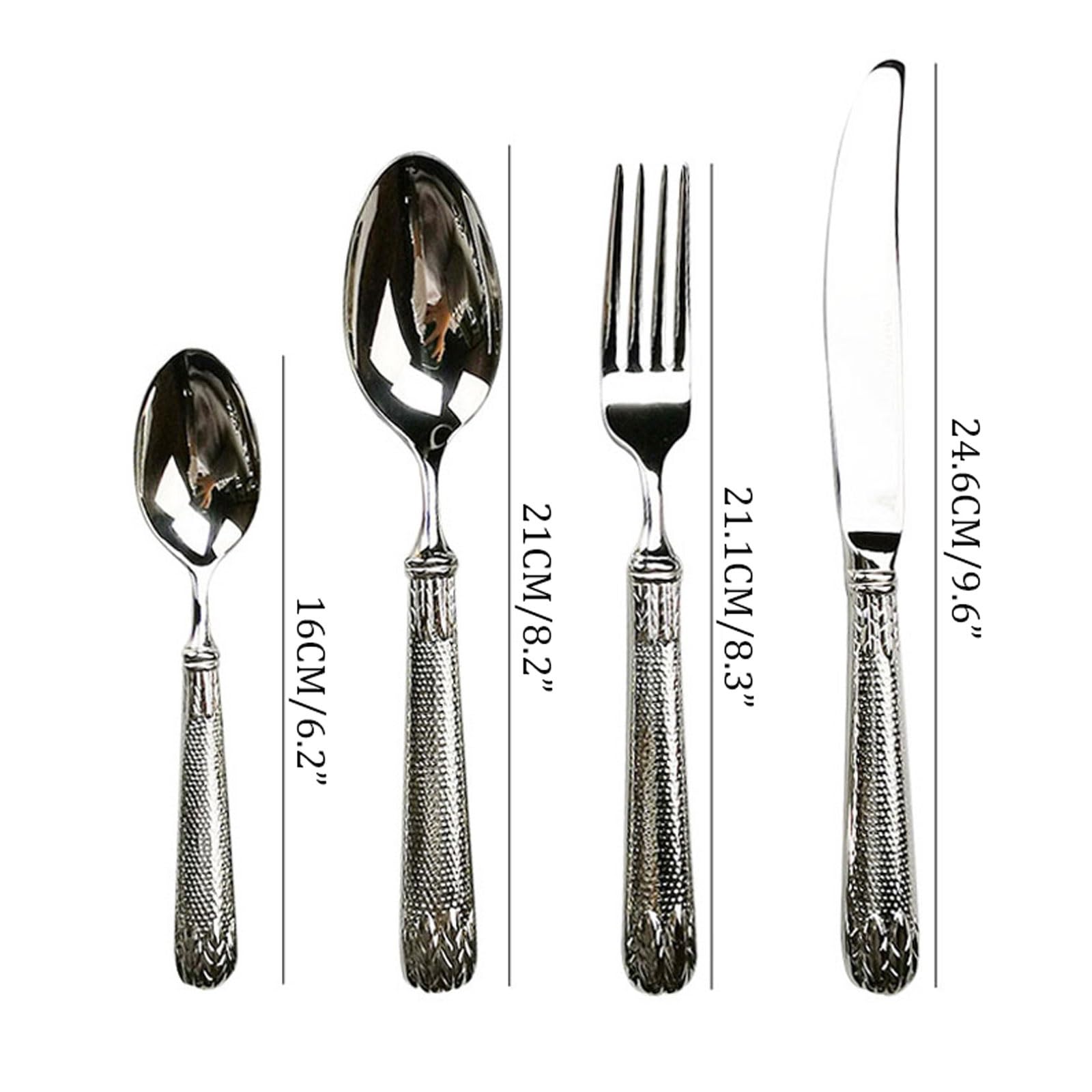 Juego de cubiertos acero inoxidable 4 piezas, vajilla con cuchara, cuchillo for carne, estilo occidental patrón orejas trigo