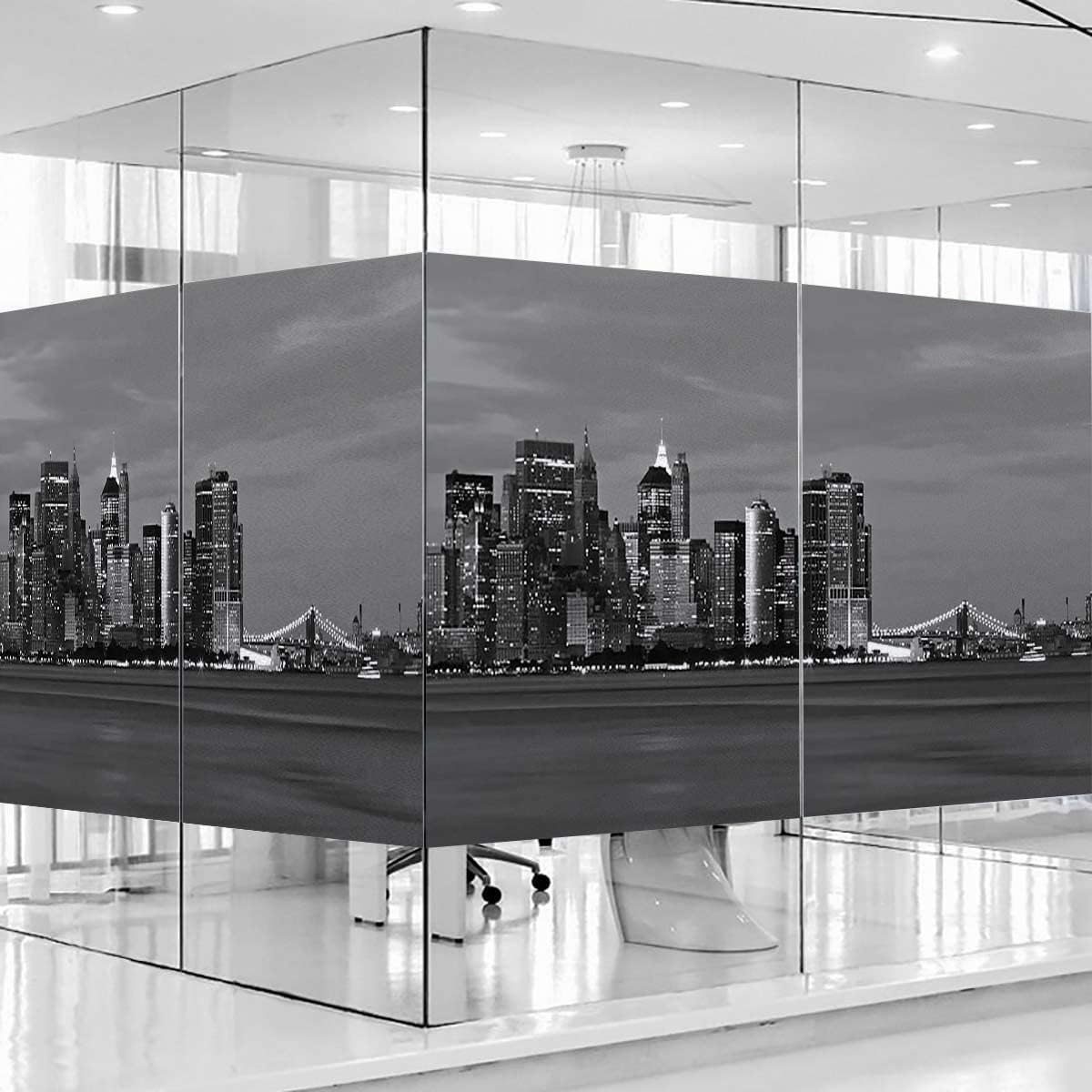 Grey Charcoal Window Privacy Film,Decorative Window Stickers,Vinyl Window Decals for Glass Door Heat Control Anti UV, Dramatic View Cityscape City Centre of Love Glass Films 31.5Wx55.1L-inch x2 Pcs