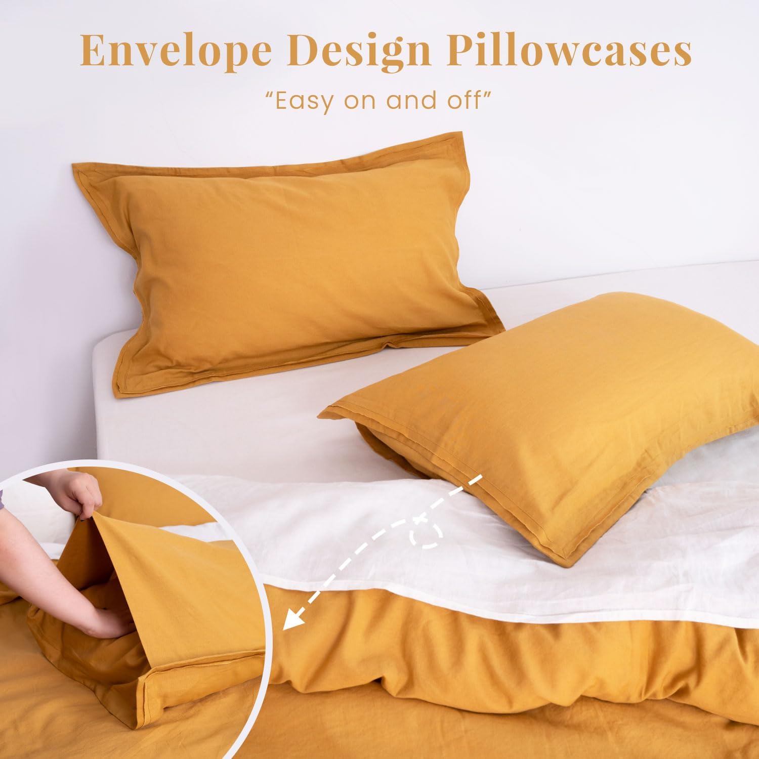 S VICTORY SYMBOL French Linen Duvet Cover Queen Size–3 Piece Linen Cotton Mix Bedding Set (90"x92") Comforter Cover, Stonewashed Texture, All-Season Breathable Comfort,Farmhouse Style Turmeric Yellow