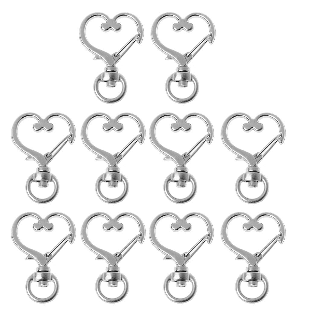 Buwei Silver Faguo 10Pcs Metal Swivel Lobster Clasp Snap Hook Heart Shape Keychain Jewelry Findings