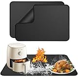 2 Stück Hitzebeständige Unterlage, 60x40cm Hitzeschutzmatte, Feuerfeste Unterlage für Küchenarbeitsplatten, Glasfasersilikon, Feuerfeste Matte für Luftfritteuse, Toaster, Mikrowelle und Kaffeemaschine
