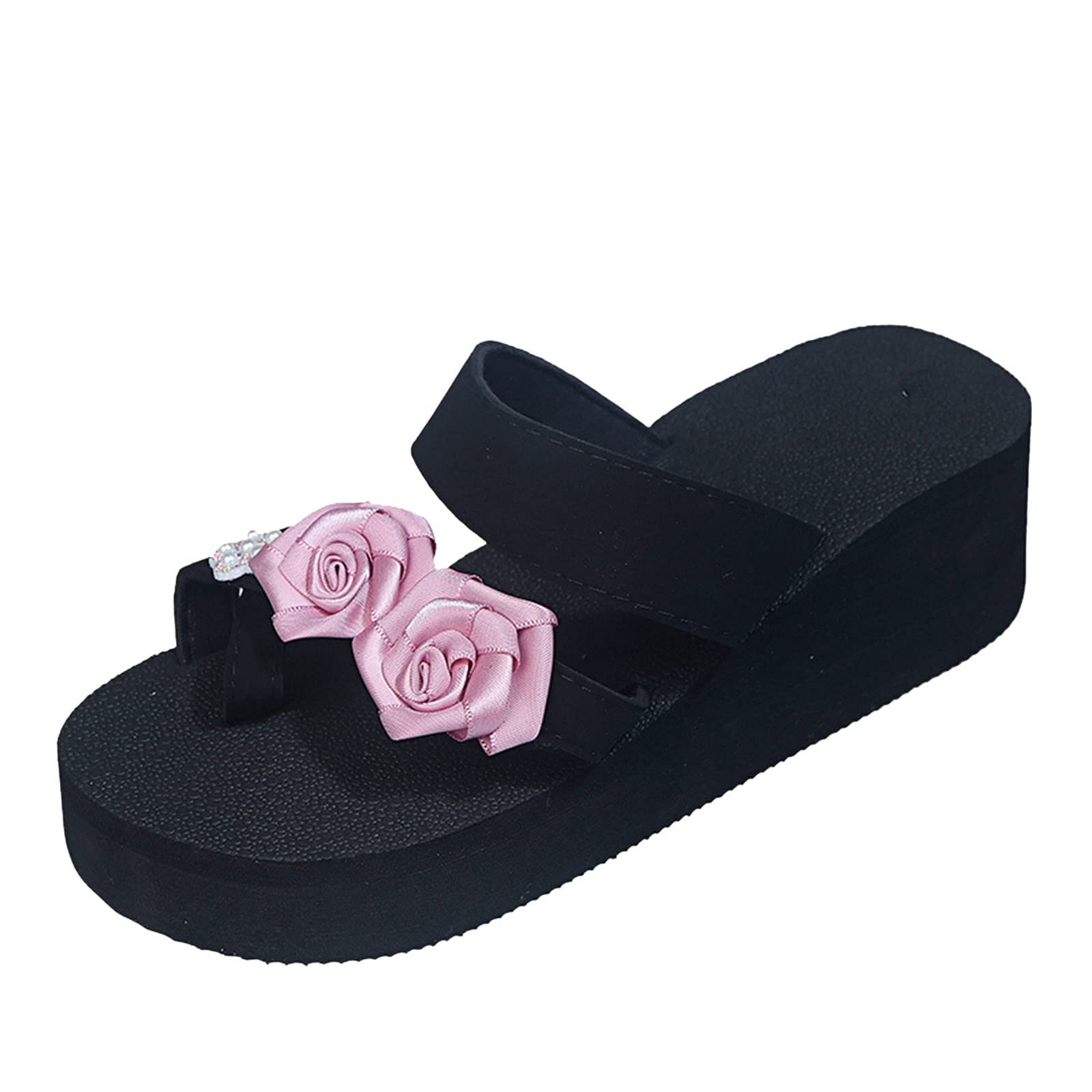 Womens Platform Wedge Flip Flop Athletic Walking Thong Slippers Beach Rhinestone Sandal Bridesmaid Dressy Shoes Pink 8