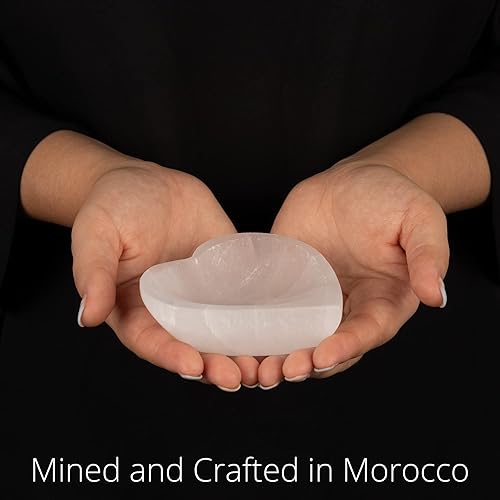 Miniatura 2 de Wish Well Cuenco de selenita de corazón con collar de amatista, cuenco de cristal de selenita de 4 pulgadas, extraído y fabricado en Marruecos
