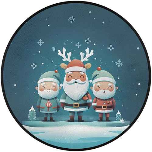 Miniatura 2 de Christmas Scene Winter Santa Claus (10) Round Area Rug 3ft Machine Washable Circular Rugs for Dining Room Table Bedroom Playroom Throw Rugs for Dog
