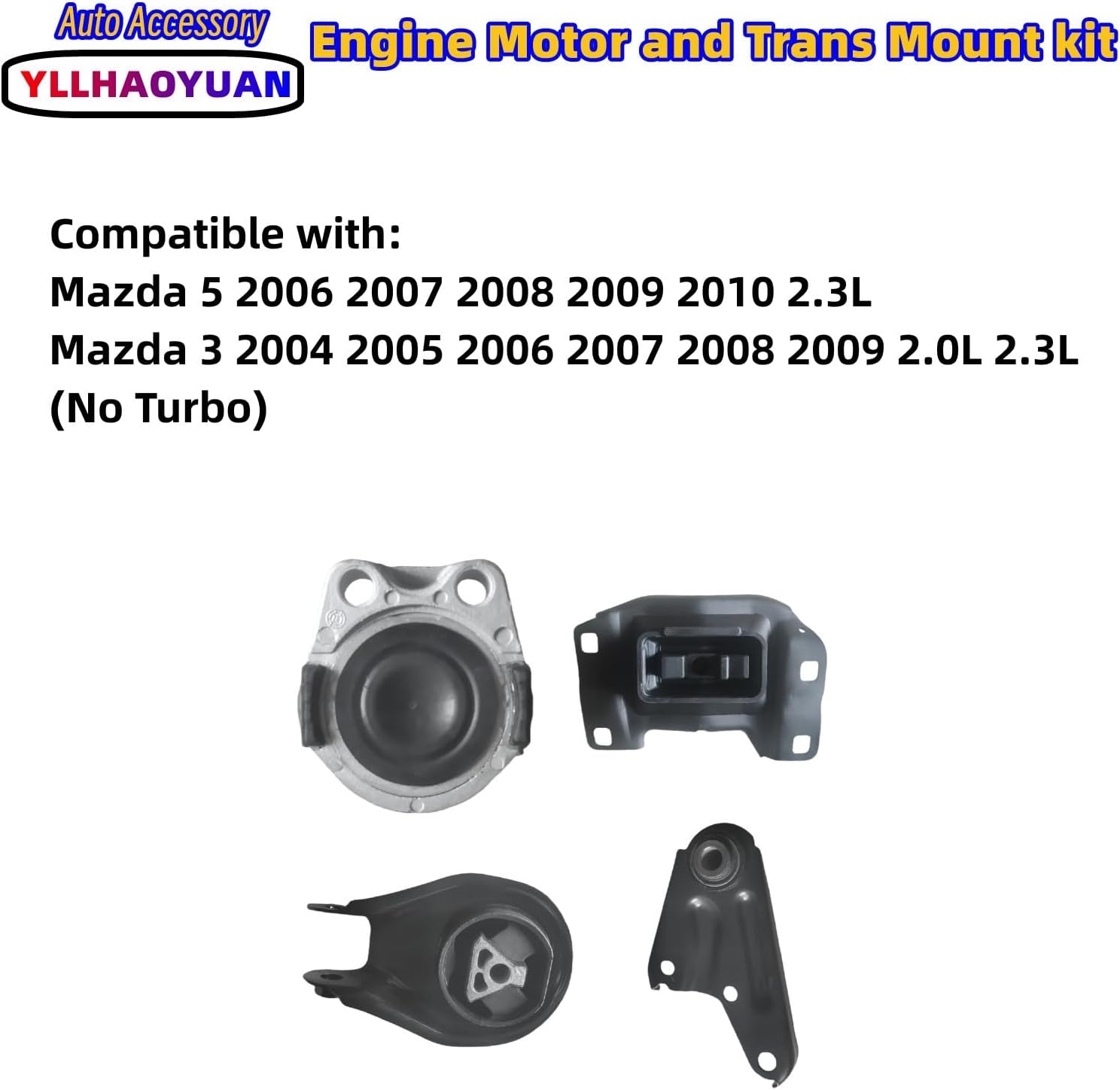 Set of 4 Engine & Transmission Mounts for Mazda 5 2006-2010 / Mazda 3 2004-2009 2.0L 2.3L - Replaces A4418, A5312, A4404 - Fixes Vibration