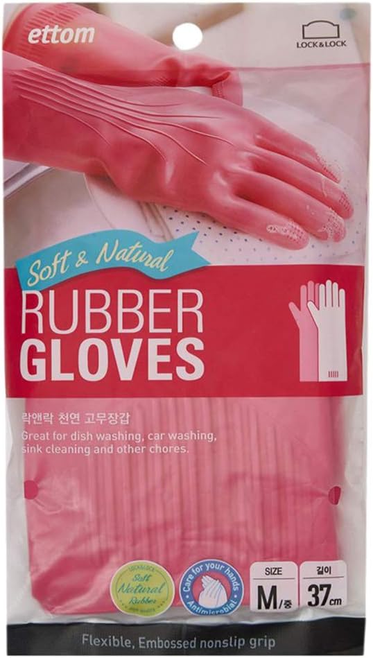 LocknLock HETM802P Medium Soft & Natural Rubber Gloves, 37 cm, Pink