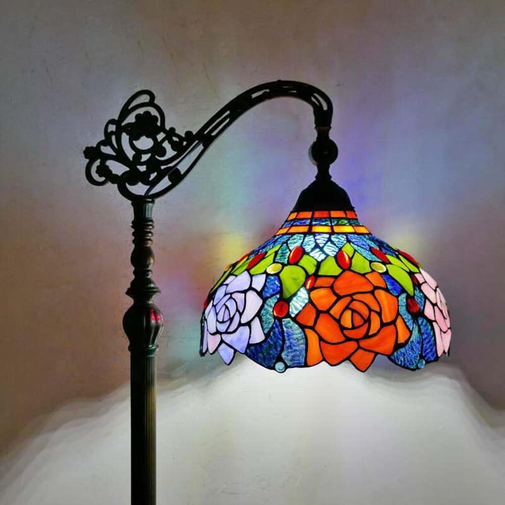 Aioneer Tiffany Floor Lamp Vintage Living Room Lamp Country House Living Room Floor Lamp Adjustable Office Reading Lamp Floor Lamp H165Cm E27 Max40W