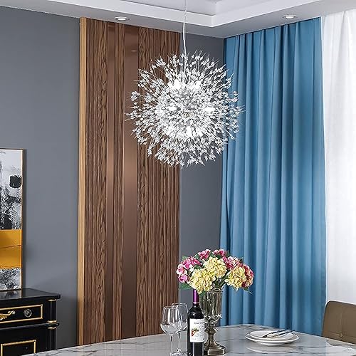 Miniatura 10 de Yiisem Candelabros de cristal dorados, 9 luces modernas de diente de león colgante de fuegos artificiales, lámpara colgante G9 para comedor,