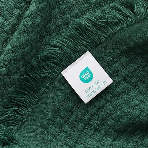 Exclusivo Mezcla Knit Throw Blanket with Fringes for Couch, Reversible Super Soft and Warm Woven Boho Throw for All Season, Home Decor, 50"x60", Forest Green