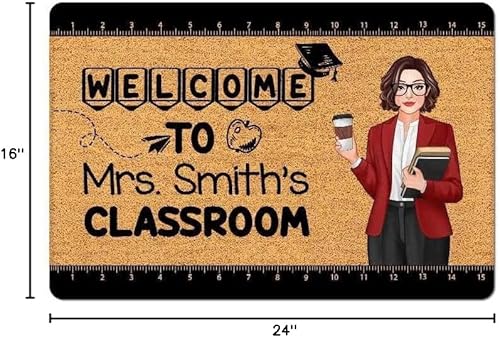 Vista 10 de Felpudo multicolor personalizado para profesores, 24 x 16 pulgadas y 30 x 18 pulgadas, regalo personalizado para profesores para aula, regreso a