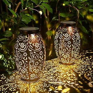 2 Pack Solar Lanterns, ANTING Solar Lights Outdoor Hanging Garden Lanterns with Handle Waterproof Retro Metal Solar LED Lanterns Decorative for Table Patio Yard Pathway Courtyard Porch