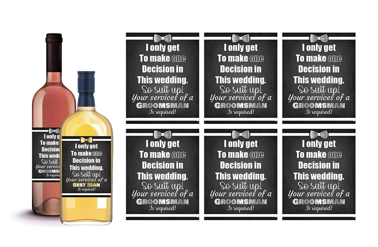 6 Will You Be My Groomsman + 1 Bonus Best Man Proposal Wine or Liquor Labels, Whisky, Vodka, Rum, Beer Bottle Labels or Stickers Set, Party Favors,