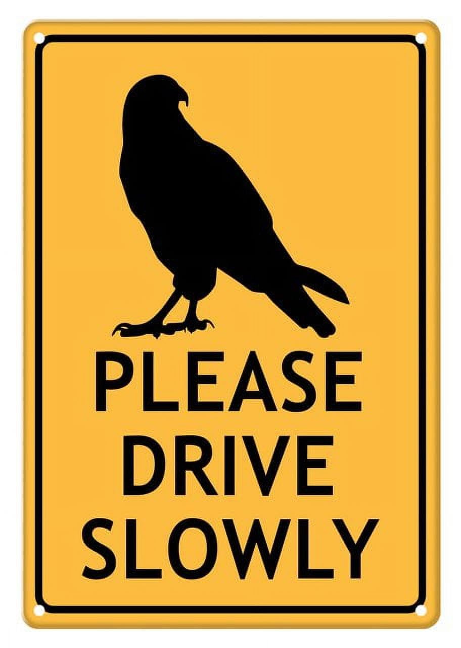 peiyeety Falcon Please Drive Slowly Aluminum Tin Sign for Home Kitchen Wall Decor 12X8Inch