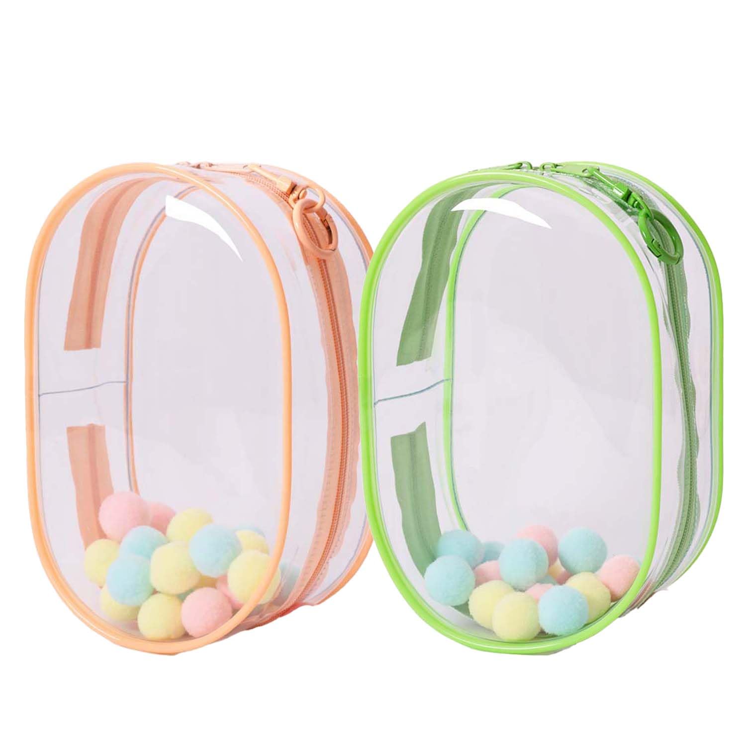 2Sets 18CM Crystal Clear PVC Doll Display Case, Hanging Dust-Proof Protector with Pompom Keychain