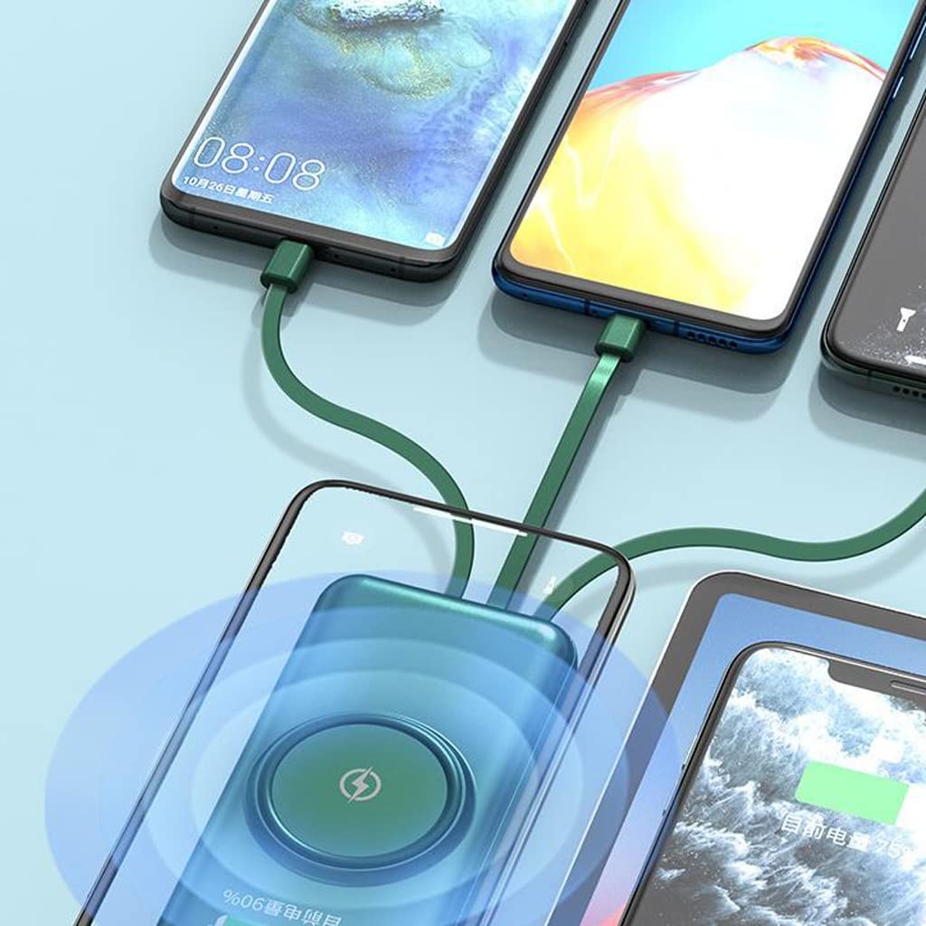 Alarm o dużej pojemności jest dostarczany z czteroprzewodowym power bankiem 20 000 mAh Telefon komórkowy o dużej pojemności Wygodny zasilacz mobilny (Color : Green, Size : 20000mAh)