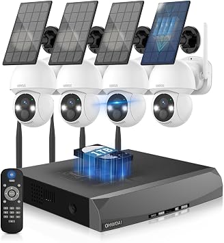 Solar Powered Wireless Security Camera System, WiFi PTZ Surveillance Kit