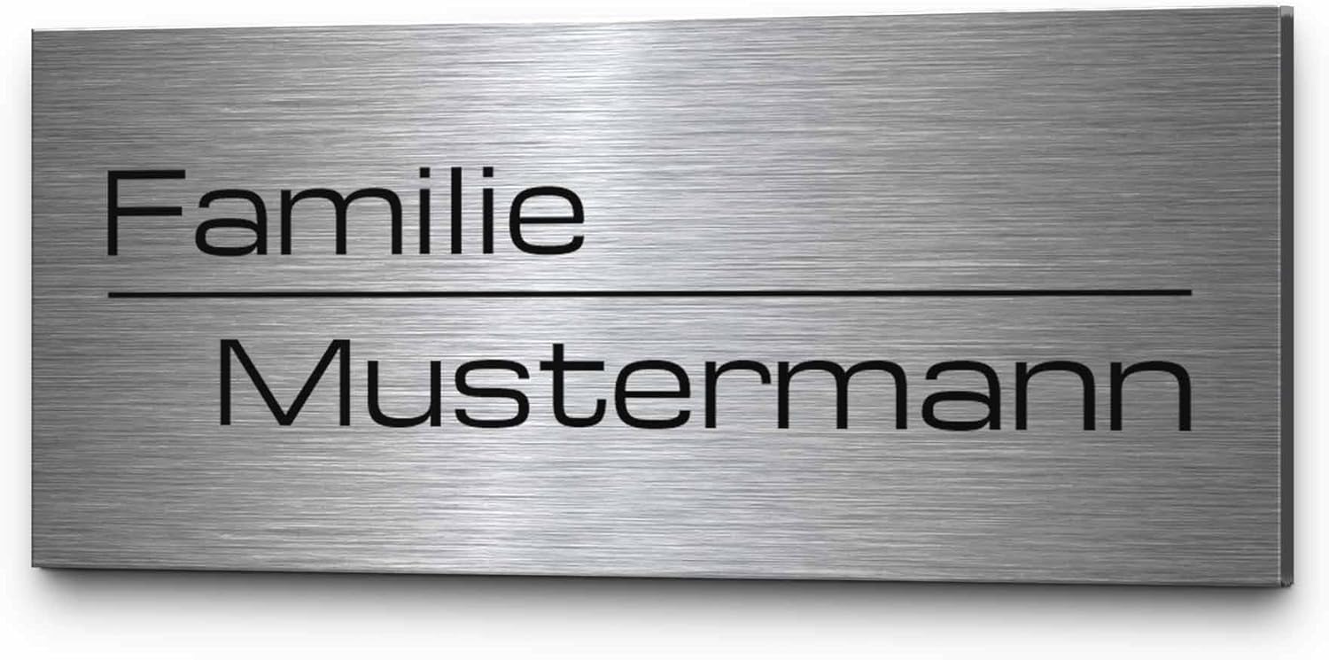 Edelstahl Türschild Personalisiert mit Gravur - ab 8x3,5 cm - Riesige Motiv Auswahl - Namensschild mit Namen - Briefkastenschild Selbstklebend oder mit Bohrung - Klingelschild Haustürschild