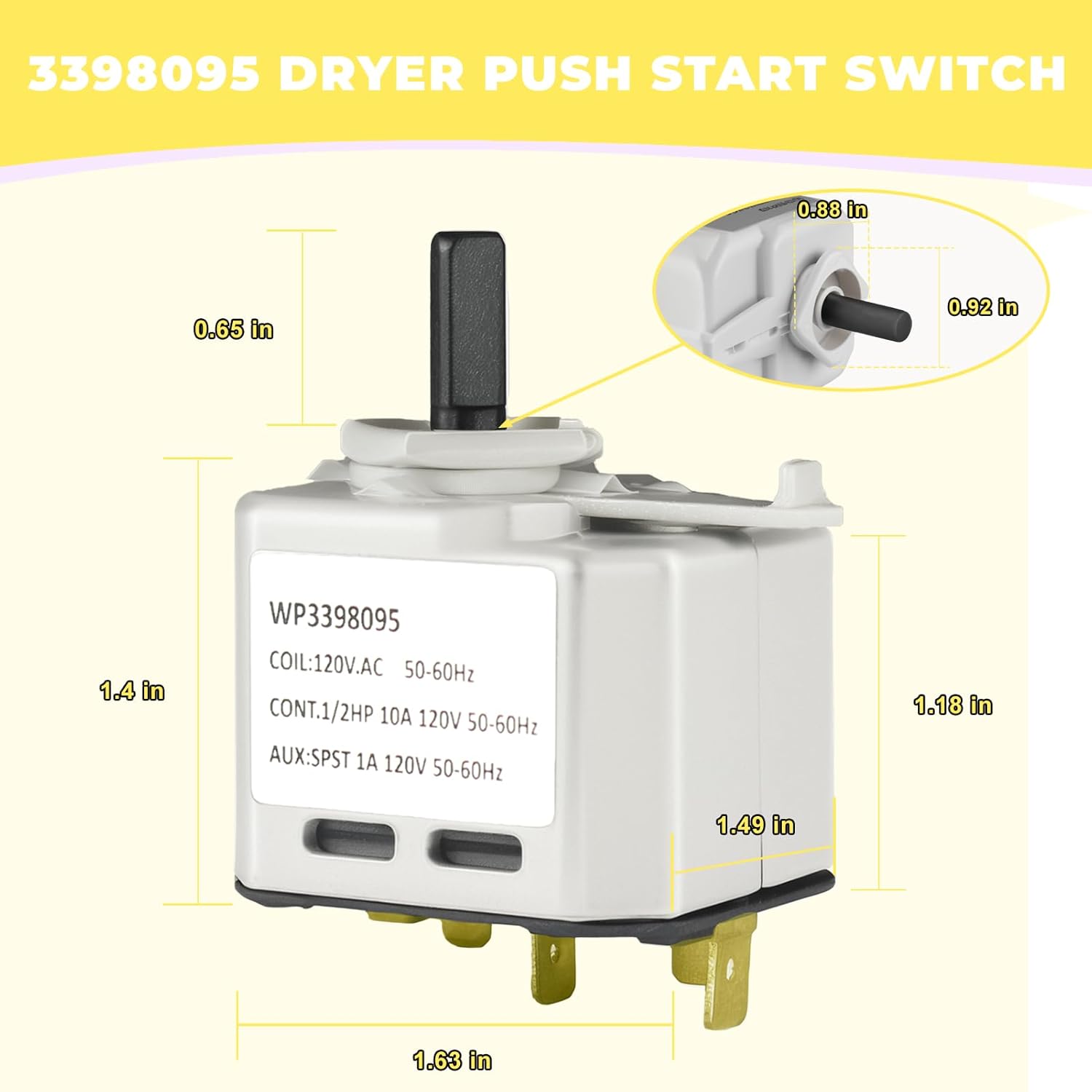 3398095 Dryer Push-to-Start Switch Compatible with Kenmore Whirlpool Maytag Admiral Crosley,Replace WP3398095 AP2947429 PS345730 2-Year Qa