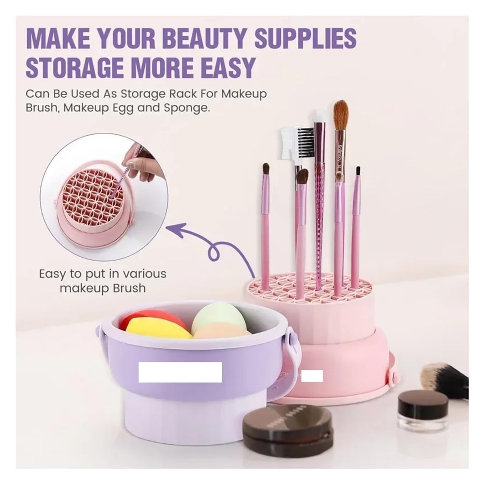 Seau de nettoyage pour pinceaux de maquillage - Outils de lavage et de séchage pour pinceaux de maquillage et houppettes de poudre (A-2L)