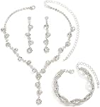 Silver Wedding Guest Dresses Jewelry Sets for Women Silver Rhinestone Cubic Zirconia Bridal Prom Costume Formal Jewelry Set Sparkly Crystal Tennis Bracelets Necklace Set for Brides Bridesmaid Gifts
