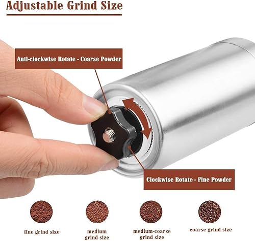 Miniatura 4 de Molinillo de café manual, molinillo de café portátil de mano con ajuste ajustable, molinillo de rebabas de cerámica cónica de acero inoxidable para