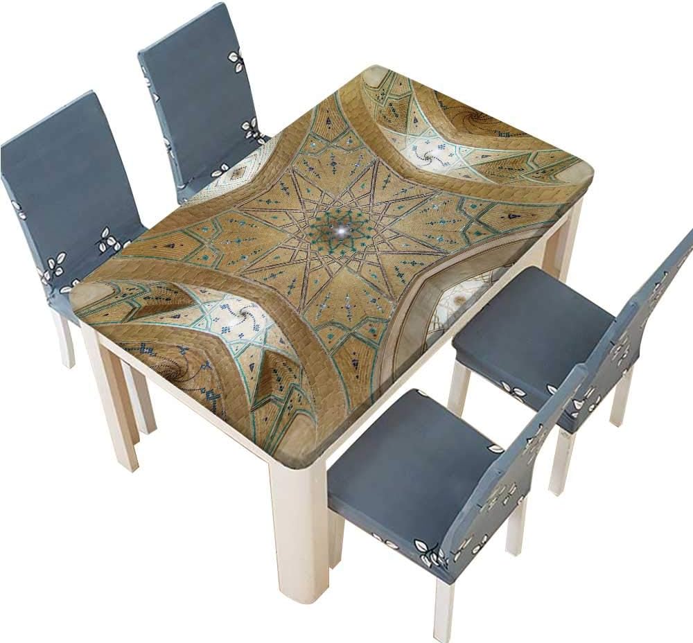 PINAFORE Natural Tablecloth kashan Iran December Beautiful Ceiling of agha bozorg Mosque in kashan for Home Use, Machine Washable W69 x L108 INCH (Elastic Edge)
