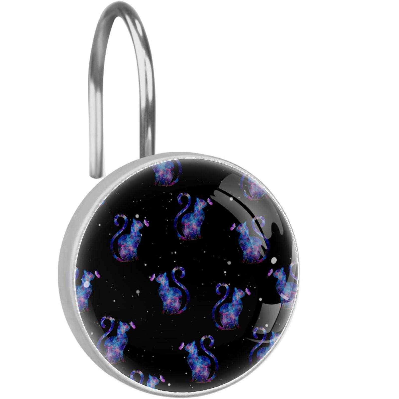 Crochets rideau de douche inox violet chat et papillon x12