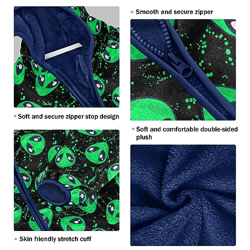Green Alien Boys Fleece Hoody Jacket Zip Up Coat Warm Fall Winter Plush Jacket Long Sleeve Outerwear3