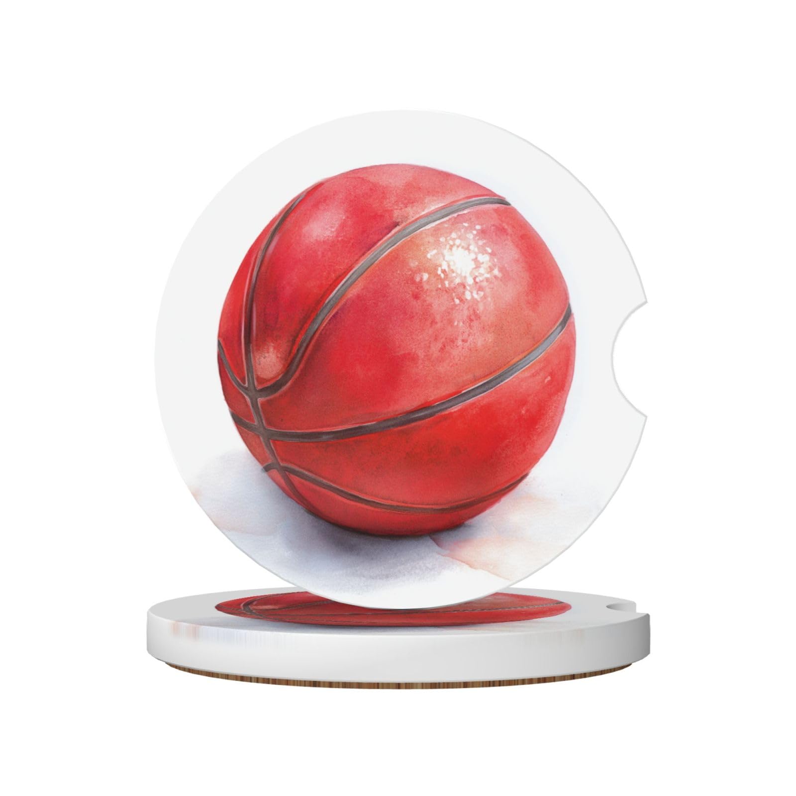 Cute Red Basketball Watercolor Ceramic Coasters,2pcs