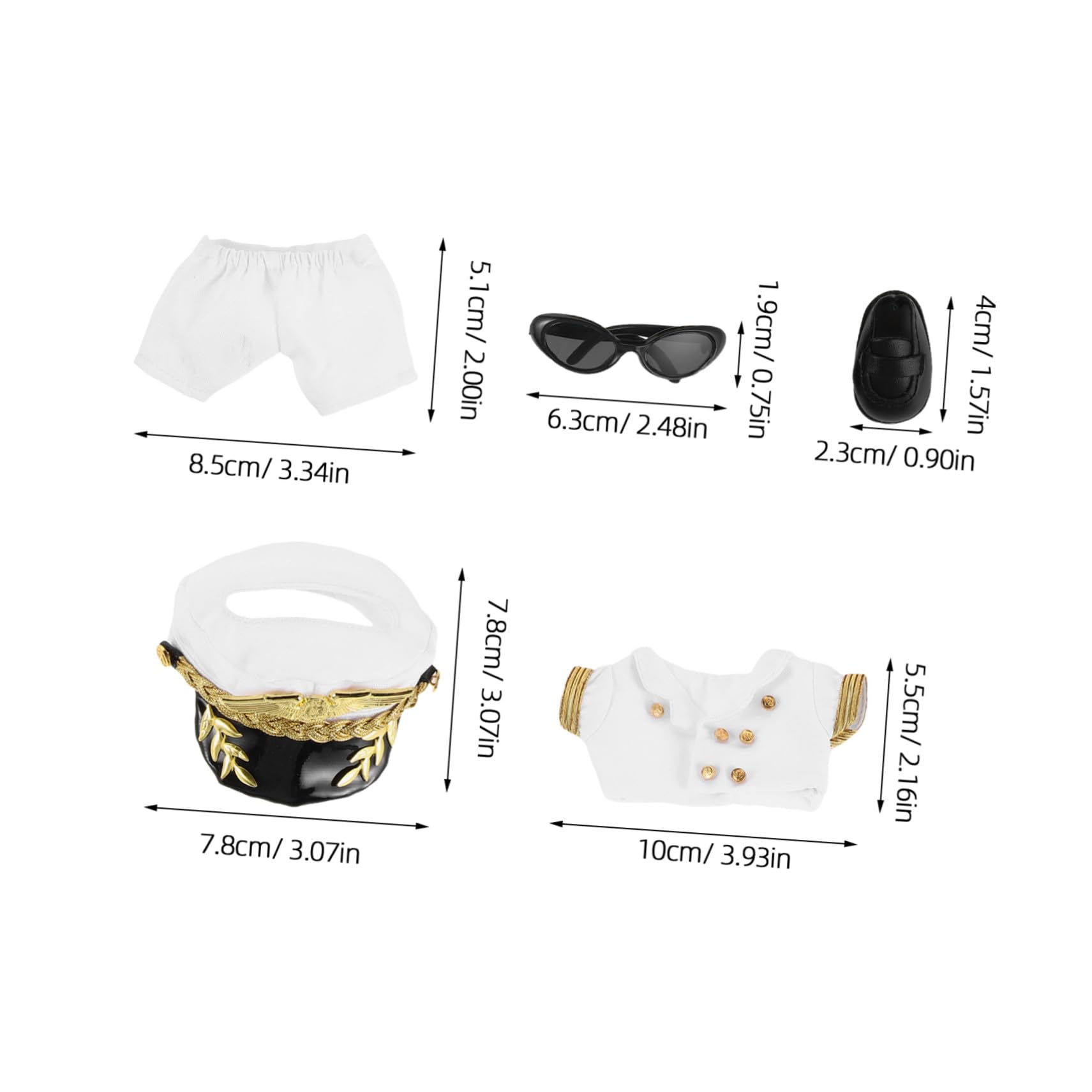 WOONEKY Conjunto de Disfraz de Capitán Ropa de Piloto para Muñeca Traje de Capitán Kawaii Ropa Reutilizable para Pequeñas Figuras de Peluche para Fiestas