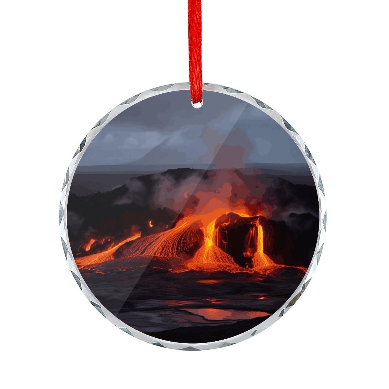 Btcowzrv Style Kilauea Volcano Round Ornament Hanging Pendant Decor