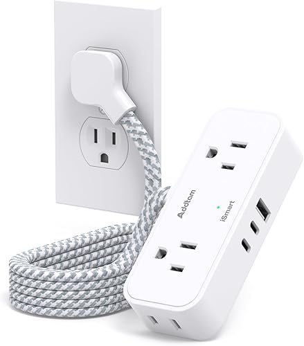 Miniatura 1 de Cruise Ship Essentials - Regleta plana de viaje, cable de extensión plano de 6 pies con 4 tomas, 3 puertos USB (2 USB C), pequeña regleta de