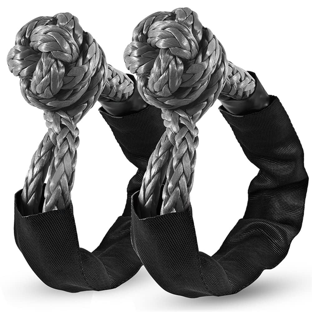 Soft Shackle Synthetic Road Recovery Rope 7/16' X 22 Inch (57,000LBS) Breaking Strength for Sailing SUV ATV 4X4 Truck Jeep 2 Pack -Safer Than Metal Shack (Gray)