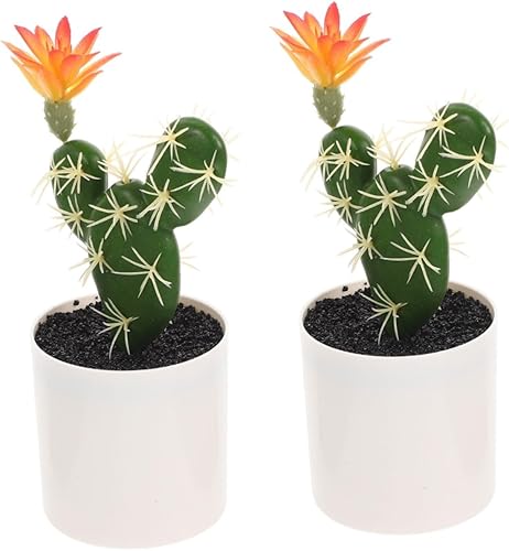 HOMSFOU 2 piezas de simulación de cactus de plástico adorno artificial de cactus artificial plantas de cactus de escritorio bonsái realista de
