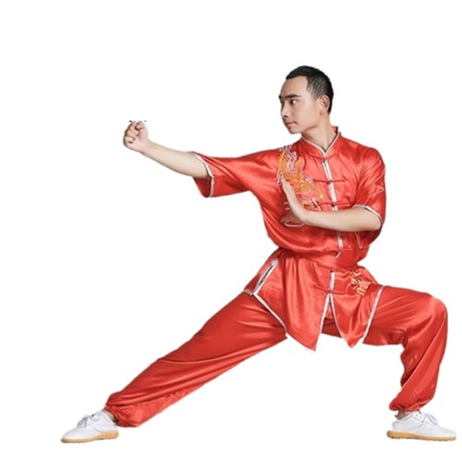 Wushu-Uniform, Kungfu-Kostüm, Kampfsport-Anzug, Kleidung, Drachenstickerei, for Männer, Frauen, Jungen, Mädchen, 125–185 cm Unisex Kung Fu Uniform(Red,155-165cm)