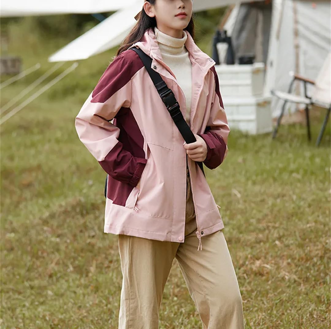 Chaqueta resistente al viento para mujer, chaqueta de correr al aire libre, desmontable, con capucha, bolsillo con cremallera, chaqueta cálida para viajes y montañismo