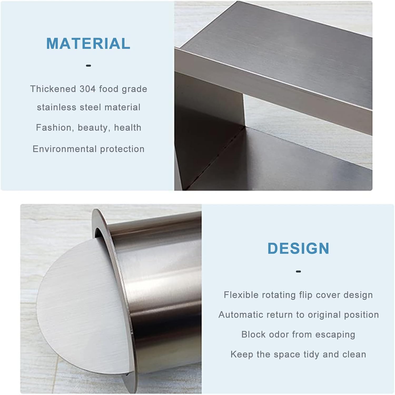 Trash Can Balance Flap Cover Embedded Kitchen Countertop Built in Waste Bin Lid Square Brushed 304 Stainless Steel Garbage Can Rotating Top Lid, Anti Fingerpri,F 220