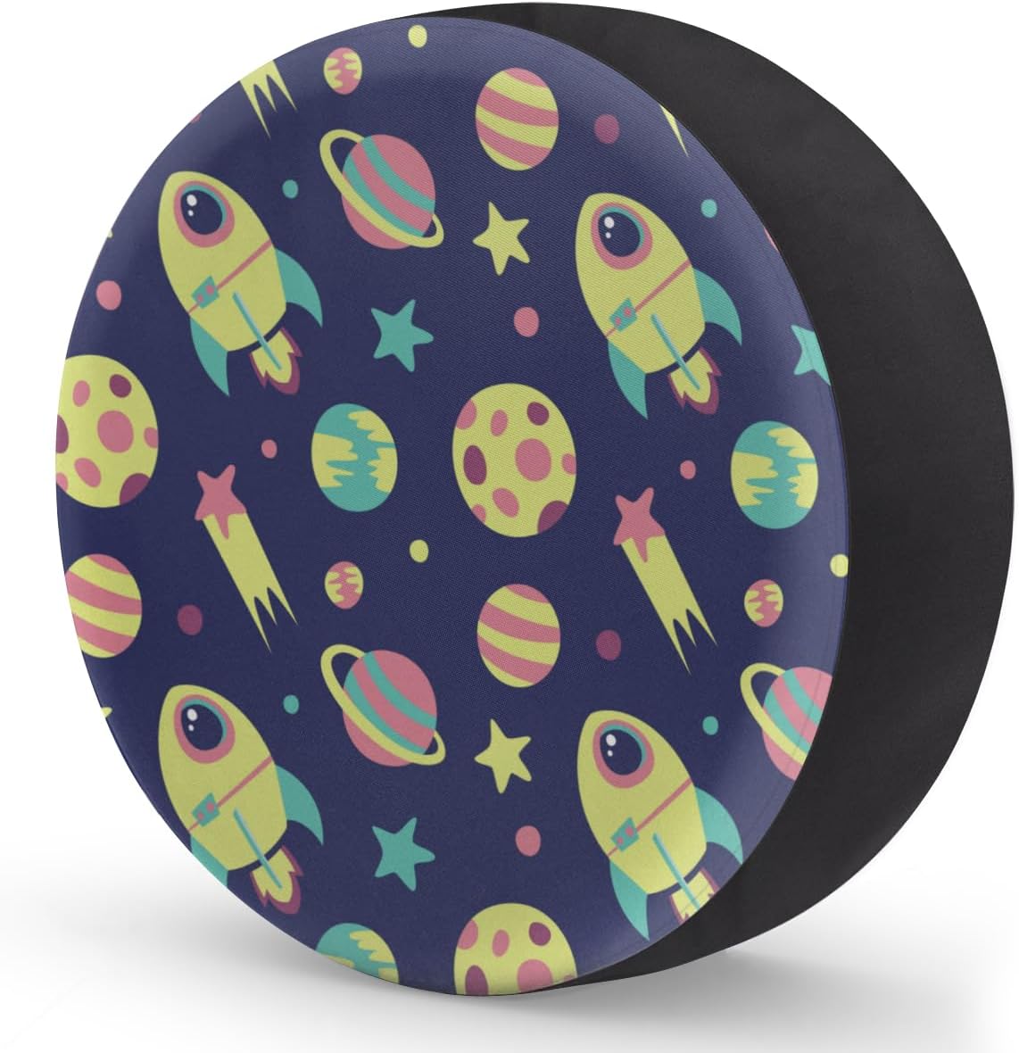 Rocket Cartoon Tire Covers Portable Spare Tire Cover Soft Durable Waterproof Dustproof Set of 4 Bags 14 Inches for Car Truck SUV Trailer Camper