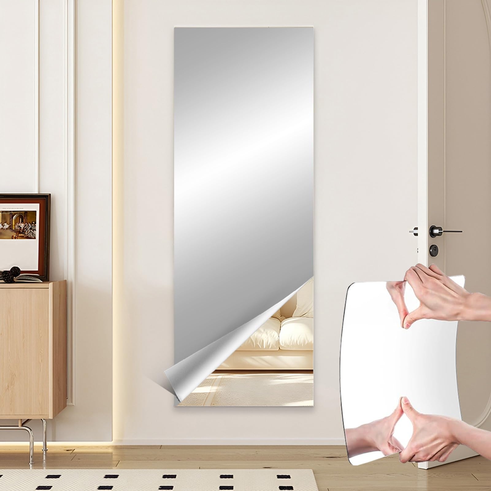 Specchio Senza Cornice da Parete, Specchio da Bagno per Arredamento Moderno, Senza Vetro, Da Appendere Orizzontalmente O Verticalmente(30x80cm/11.8x31.5in)